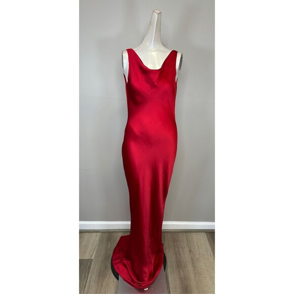 Norma Kamali Maria Sleeveless Cowl Neck Satin Evening Gown Tiger Red XS $325 - Picture 7 of 14